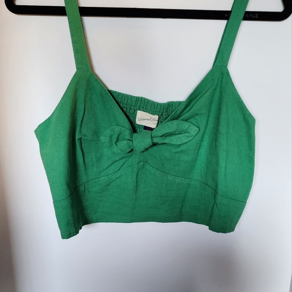 Green Linen Knot-Front Cropped Tank, size L (Universal Thread)